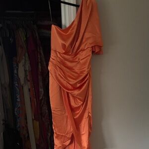 Vici Orange One-Shoulder Draped Satin Dress